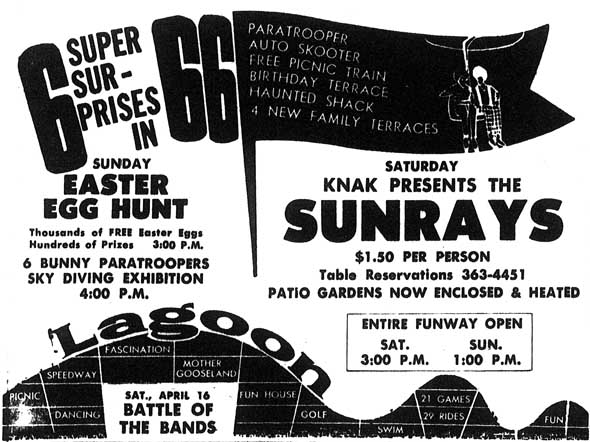 April 1966 newspaper ad announcing events and new attractions for the season's opening weekend.