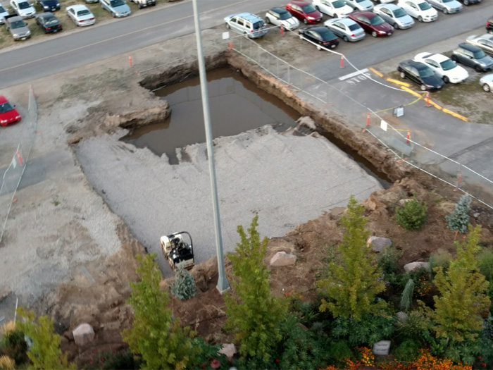 Site of the new east restrooms as seen from Sky Scraper, mid-September. Photo: B. Miskin