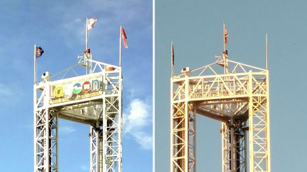 Both large Lagoon signs on top of The Rocket were removed around mid-October. Photo: B. Miskin