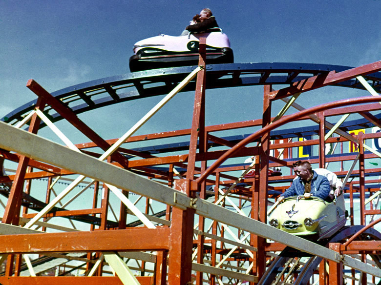 Wild Mouse at the 1962 World's Fair in Seattle. Photo from Roller Coasters of the Pacific Northwest, uncredited.
