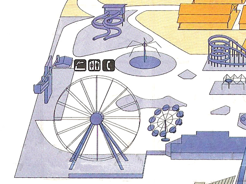 Flying Carpet, Hydro-Luge and Sky Scraper as they appeared on the 1995 park map.