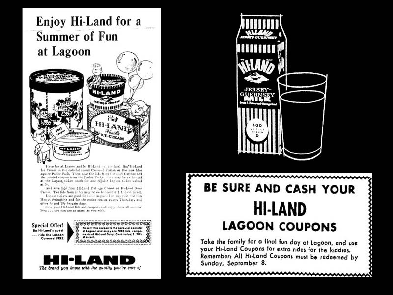 Hi-Land Dairy / Lagoon promotions from the 1960s.