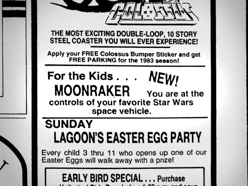 March 1983 Lagoon ad announcing the new Moonraker ride.