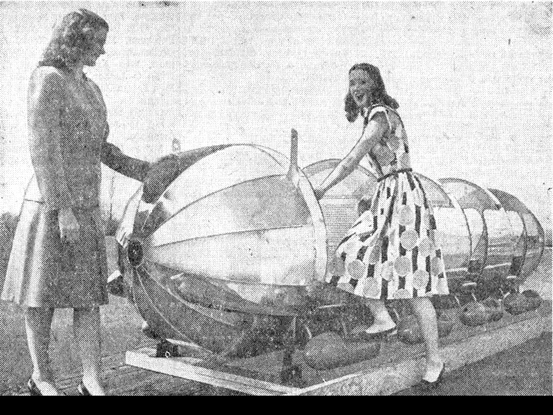 Marie Burnett & Jeanne Hollist inspect the newly-arrived Rockets in April 1947. Photo: Midvale Journal Sentinel