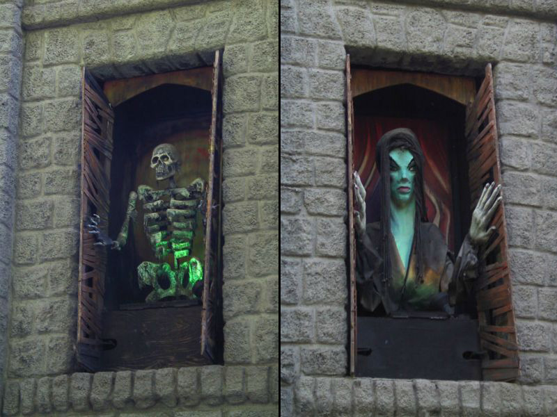The witch and skeleton that watch from the upper floor. Photo: Brian Reichow