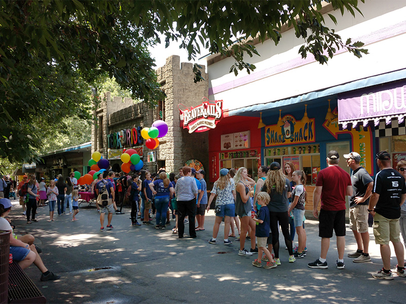 Guests line up to ride the newly re-opened Terroride in July 2017. Photo: B. Miskin