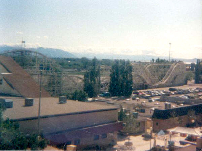 Fun House & Roller Coaster from the Sky Ride, 1987. Photo: Stephenie G.