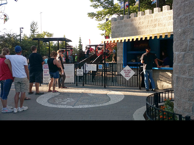 Guests line up for the Catapult after it re-opened in 2018. Photo: B. Miskin