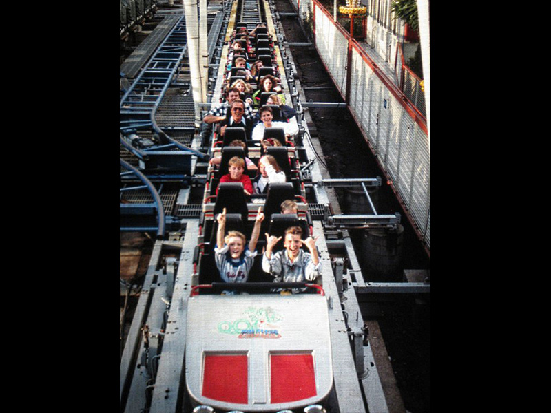 Colossus train on its way back to the station, ca. 1991. Photo courtesy of Lagoon