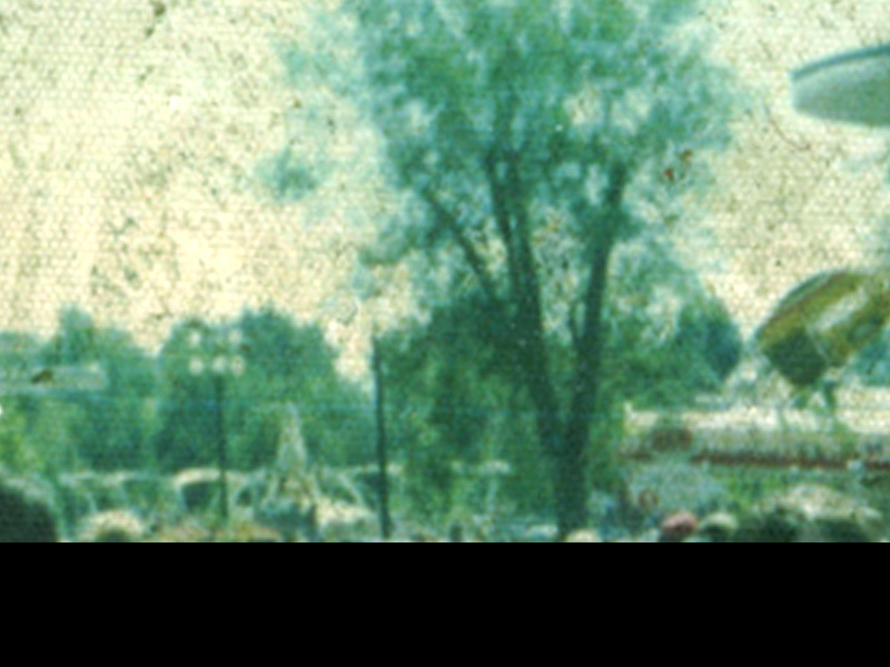 1973 photo showing the Flying Saucer in the background. Flying Aces and the front of the Roller Coaster station are shown on the right edge. Photo: The JetStar2 Archive