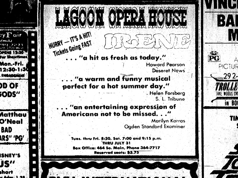 Opera House ad in the Deseret News, 8 July 1976.