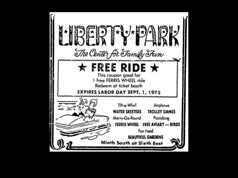 1 Aug 1975 ad for Liberty Park concessions, which were managed by Lagoon Corp.