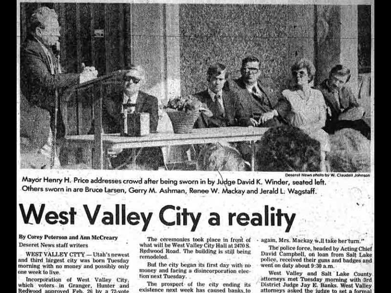 West Valley City founded. Photo: Deseret News