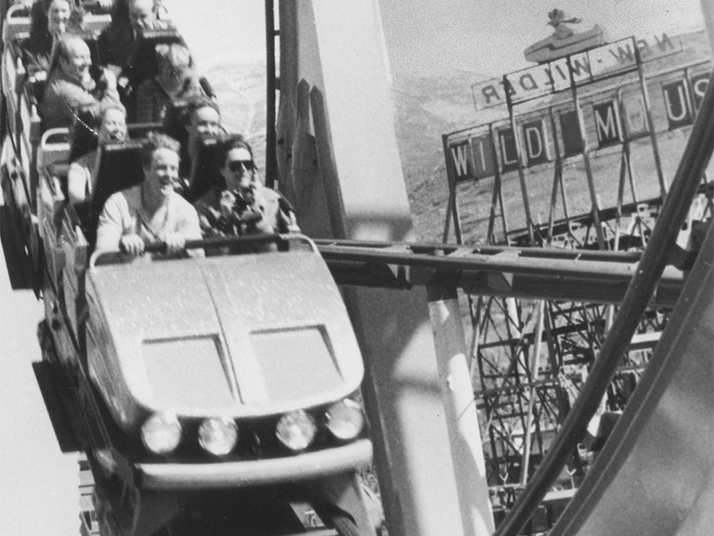 Close-up of Colossus in March 1983 with the back of the Wild Mouse to the right. Photo courtesy of Deseret News