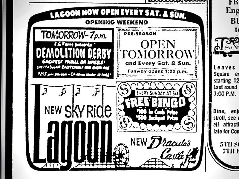 April 1974 newspaper ad announcing the new Sky Ride & Dracula's Castle.