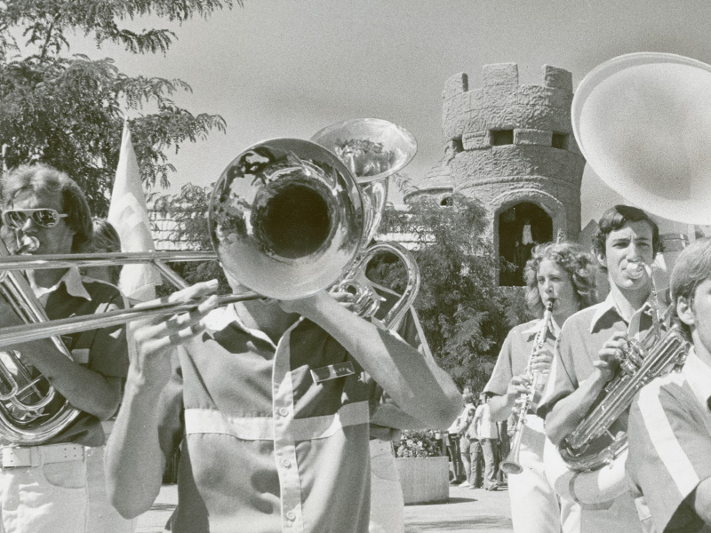 Lagoon Show Band performing in front of Dracula's Castle in August 1975. Photo courtesy of Deseret News