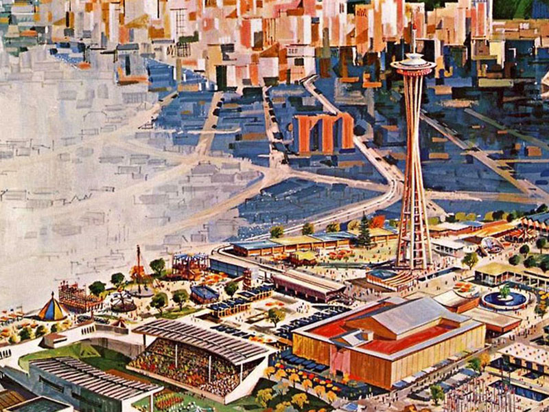 Illustration of the World's Fair showing the Wild Mouse in the bottom left.