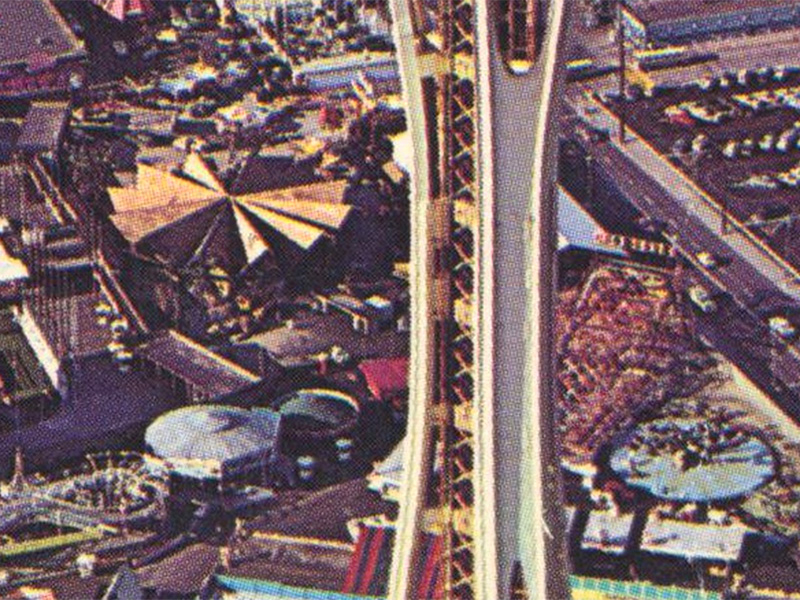 Wild Mouse can be seen beyond the Space Needle in this closeup of a postcard from the World's Fair.