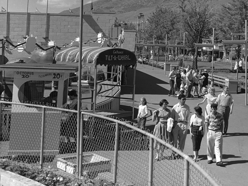 Front of the Tilt-A-Whirl, north of Roller Coaster, in 1957. Photo: The Salt Lake Tribune
