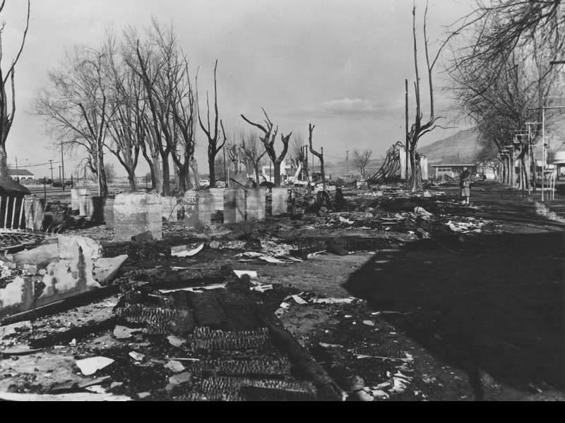 The Midway, looking north, on the day after the fire. Photo courtesy of Deseret News