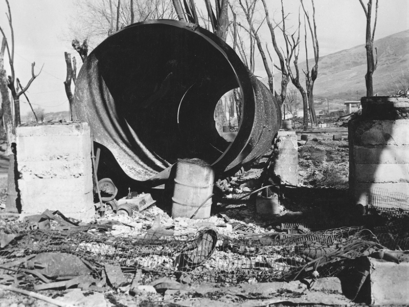 The spinning barrel was the most recognizable feature of the Fun House left after the fire. Photo courtesy of Deseret News