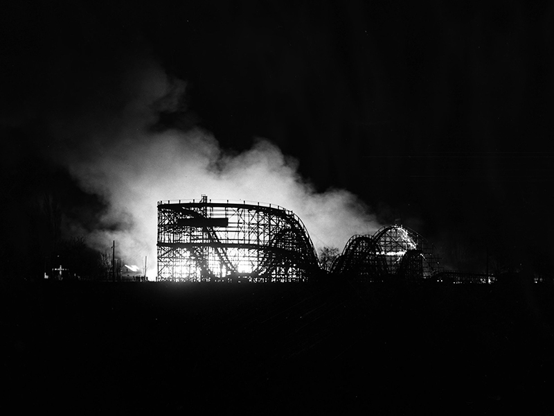 Flames and smoke on the night of the fire in November 1953. Photo: The Salt Lake Tribune
