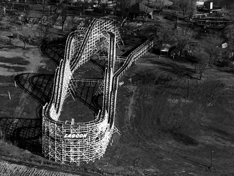 Aerial photo of the Roller Coaster after the 1953 fire. Photo: Salt Lake Tribune