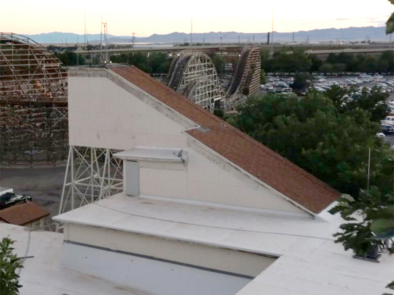The slide tower as seen from the Sky Ride in 2018. Photo: B. Miskin