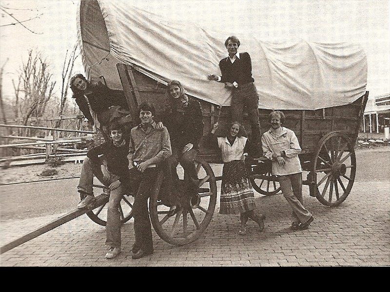 1978 cast on a covered wagon near the Log Flume. Photo: Lagoon