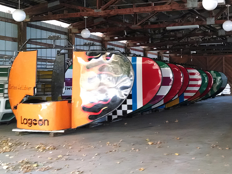 Flying Aces being stored for the winter in a picnic pavilion.
