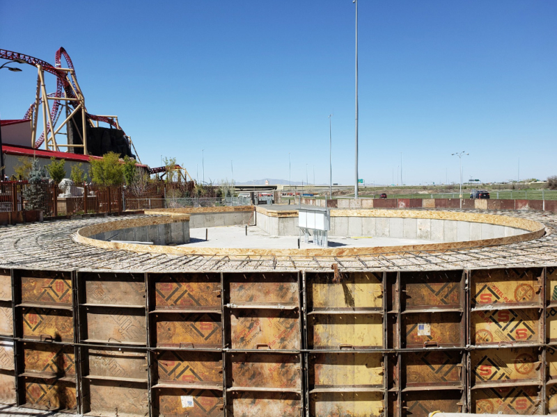 Newly-poured concrete for Screamer's new location on the North Midway in April 2018. Photo: Greg W.
