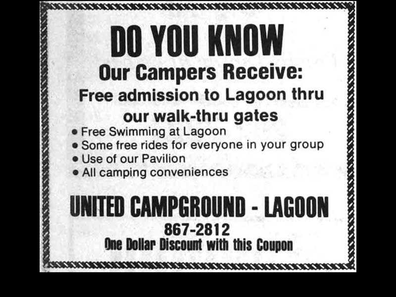 9 May 1975 ad for the United Campground at Lagoon.