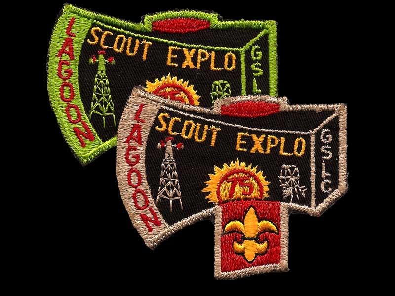 Badges from 1975 Boy Scout expo at Lagoon.