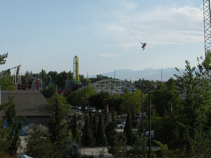 Sky Coaster flyers above the park in 2009. Photo: B. Miskin