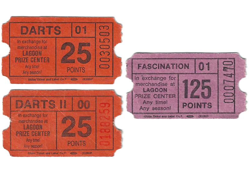 Prize tickets from Darts, Darts II and Fascination.