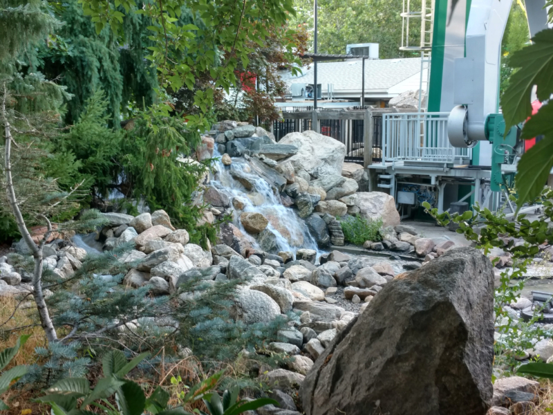 Waterfall in the back of the Cliffhanger ride enclosure which could best be seen from the Lagoon Music Theatre. Photo: B. Miskin