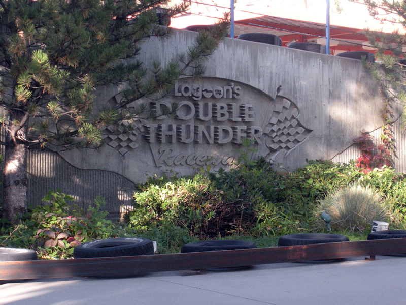 Concrete-formed sign at Double Thunder, 2014. Photo: B. Miskin