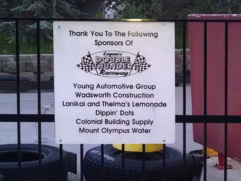 Sponsors for Double Thunder as shown on a sign in 2015. Photo: B. Miskin