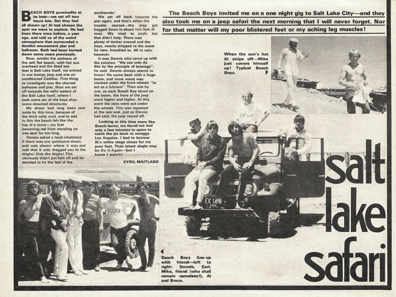 Story about The Beach Boys' exploration of the old Saltair site in Fabulous 208 magazine.